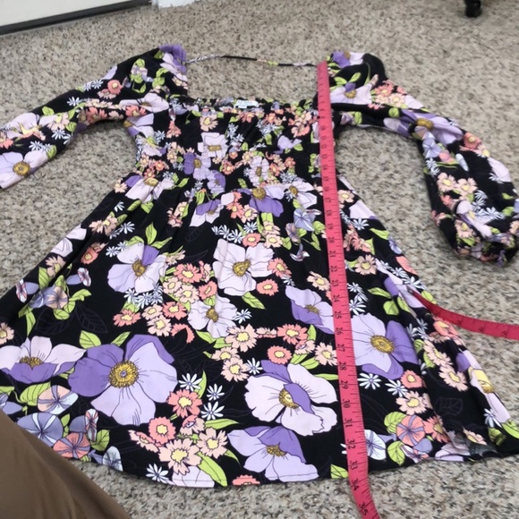 AFRM Noir Summer Bouquet Dress Size Small Black Floral Puff Sleeve Mini - Picture 9 of 10